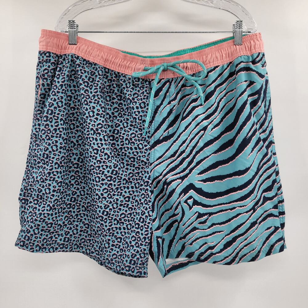 Y2K No Boundaries Blue Black Pink Animal Print Swim Shorts Mens Size XL (40-42)